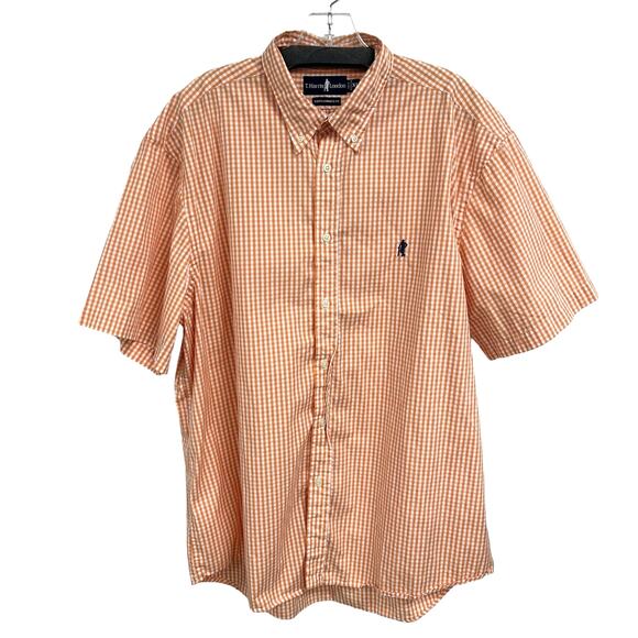 T. Harris London Mens Orange White Gingham Short Sleeve Button Down Shirt XL - Picture 1 of 5